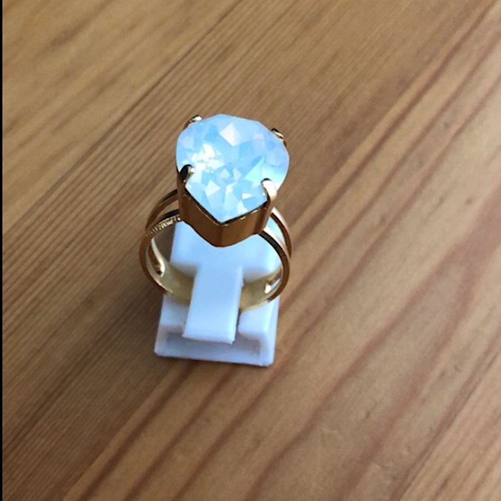 White Opal + Gold Pear Crystal Statement Ring - Picture 11 of 16